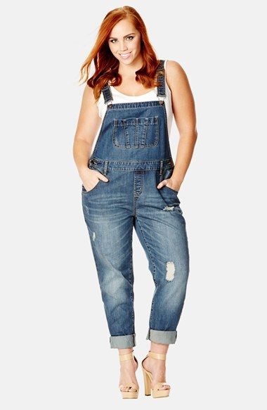How to wear a plus size denim jumpsuit with heels