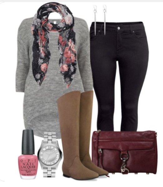 casual winter outfit plus size jeans grey sweater